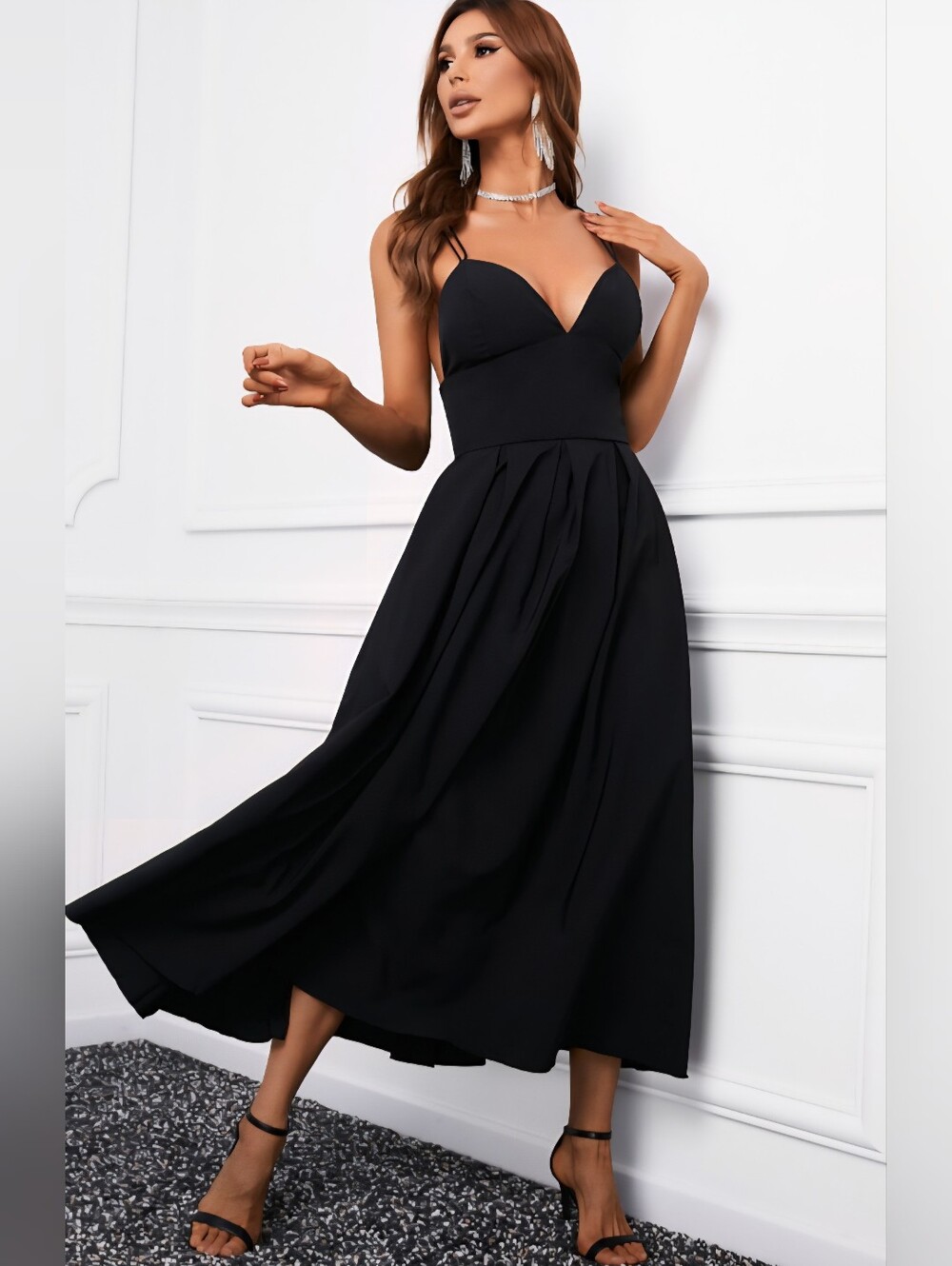 Black V-Neck Maxi Dress With Crisscross Back